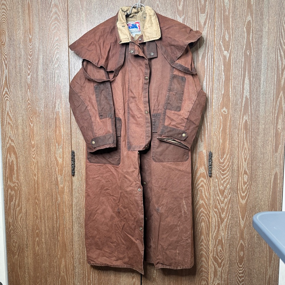 Koolah Australia Oilskin Waxed Cotton Duster Coat Brown Mens Medium M M